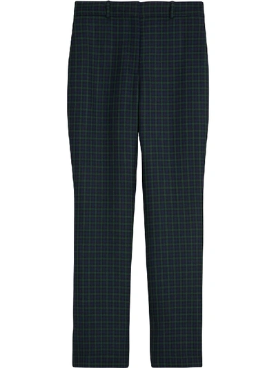 Shop Burberry Straight Fit Check Wool Blend Tailored Trousers In Blue