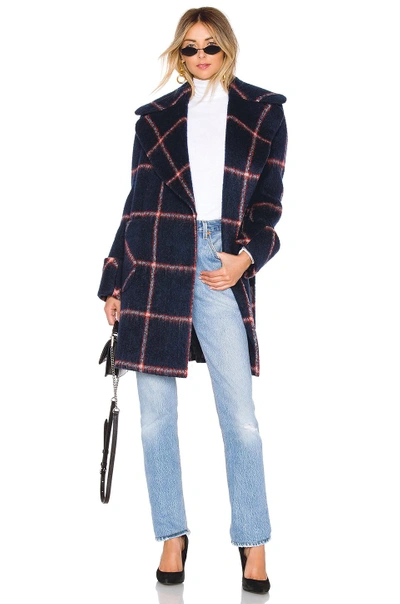 Shop Kendall + Kylie Oversized Wool Coat In Blue Plaid