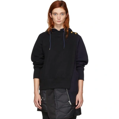 Shop Sacai Black And Navy Pullover Zip Hoodie In 001 Black