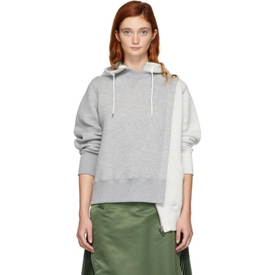 Shop Sacai Grey Pullover Zip Hoodie In 376 Ltgrey