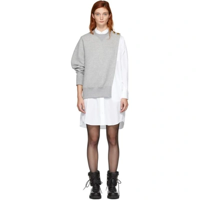 Shop Sacai Grey & White Sweat Shirting Combo Dress