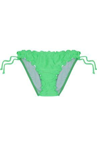 Shop Seafolly Woman Shimmer Ruffle-trimmed Low-rise Bikini Briefs Lime Green