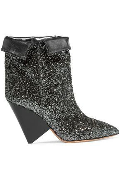 Shop Isabel Marant Woman Glittered Leather Ankle Boots Gunmetal