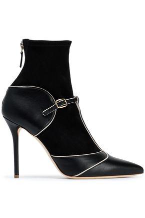 Malone Souliers Woman Paneled Leather And Suede Ankle Boots Black ...