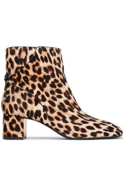 Shop Tory Burch Woman Bow-detailed Leopard-print Calf Hair Ankle Boots Animal Print