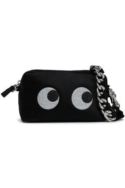 Shop Anya Hindmarch Woman Eyes Appliquéd Satin Clutch Black