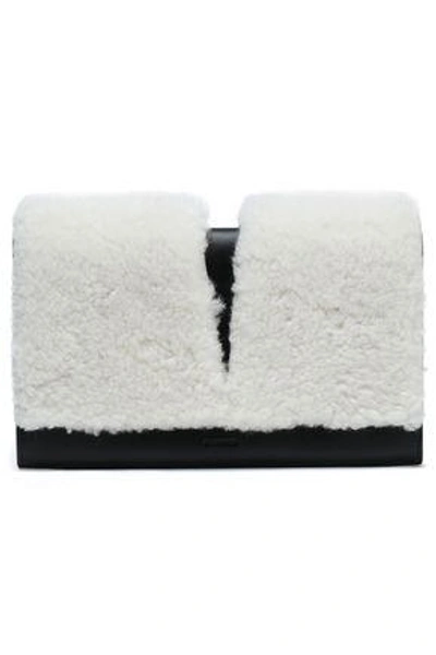 Shop Jil Sander Woman Shearling And Leather Clutch Off-white