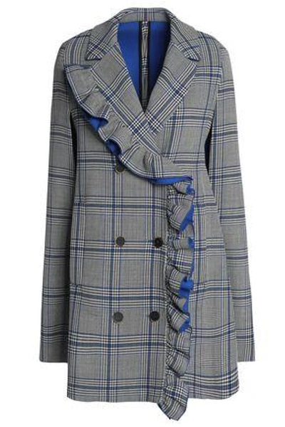 Shop Msgm Woman Ruffled Prince Of Wales Checked Cotton-blend Cape Gray