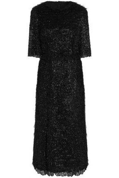 Shop Dolce & Gabbana Woman Lace-trimmed Tinsel Midi Dress Black