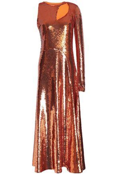 Shop Emilio Pucci Woman Cutout Sequined Silk-blend Georgette Midi Dress Copper