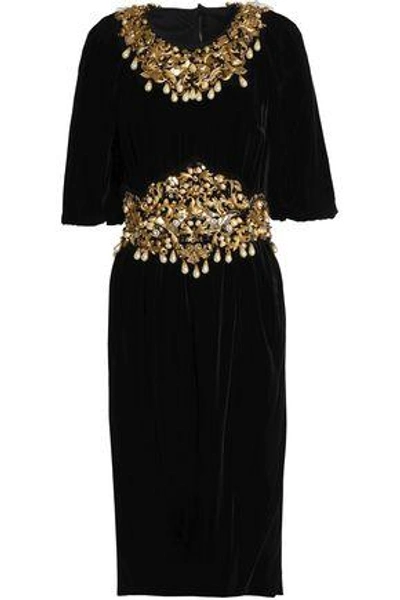 Shop Dolce & Gabbana Woman Embellished Chenille Dress Mushroom