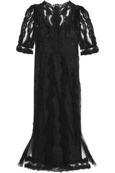 Shop Dolce & Gabbana Woman Ruffle-trimmed Lace And Tulle Maxi Dress Black