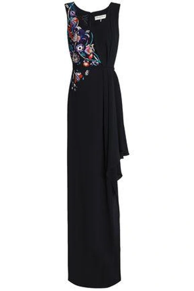 Shop Emilio Pucci Asymmetric Embellished Silk-crepe Gown In Black