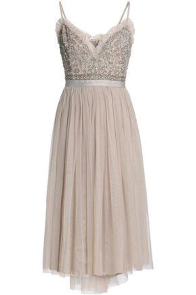 Shop Needle & Thread Woman Embellished Crepe And Tulle Dress Stone