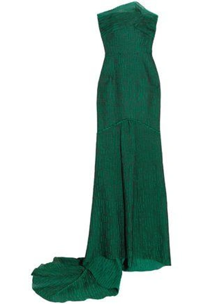 Shop Roland Mouret Woman Turret Strapless Cloqué Gown Emerald
