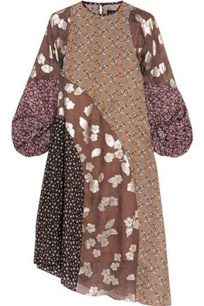 Shop Biyan Woman Loki Asymmetric Printed Silk-blend Chiffon Dress Brown