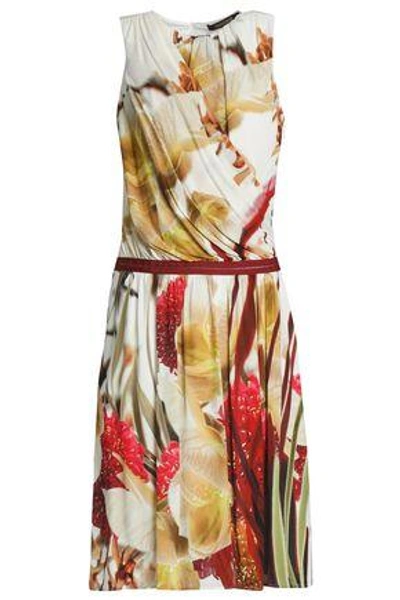 Shop Roberto Cavalli Wrap-effect Printed Stretch-jersey Dress In Ivory