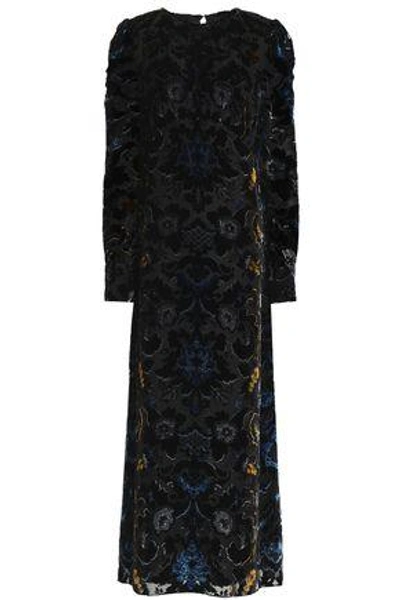 Shop Anna Sui Woman Devoré-velvet Maxi Dress Black