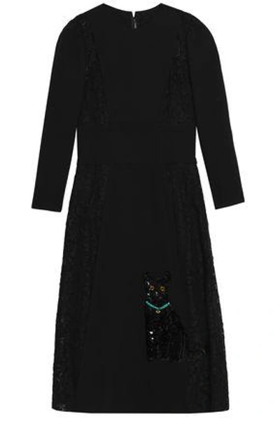 Shop Dolce & Gabbana Woman Embellished Crepe And Corded Lace Midi Dress Black