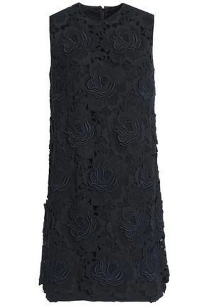 Shop Dolce & Gabbana Woman Embroidered Cashmere And Cotton-blend Twill Mini Dress Black