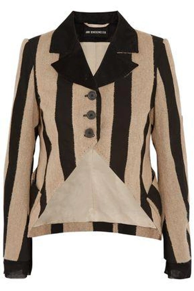 Shop Ann Demeulemeester Striped Wool-blend And Canvas Blazer In Sand