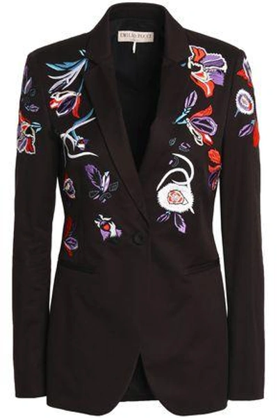 Shop Emilio Pucci Woman Embroidered Stretch-cotton Twill Blazer Black