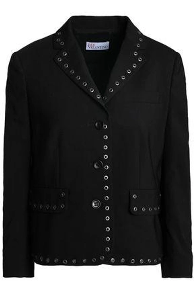 Shop Red Valentino Woman Eyelet-embellished Wool-blend Jacket Black