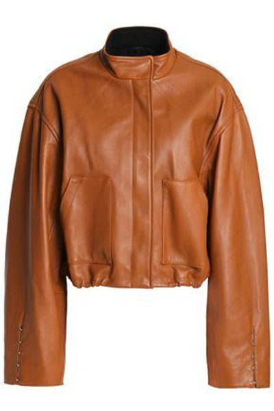 Shop 3.1 Phillip Lim Woman Barbell-embellished Leather Bomber Jacket Tan