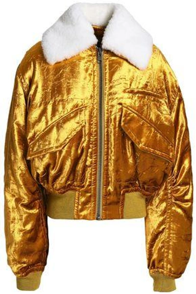 Shop Haider Ackermann Woman Faux Fur-trimmed Velvet Bomber Jacket Gold