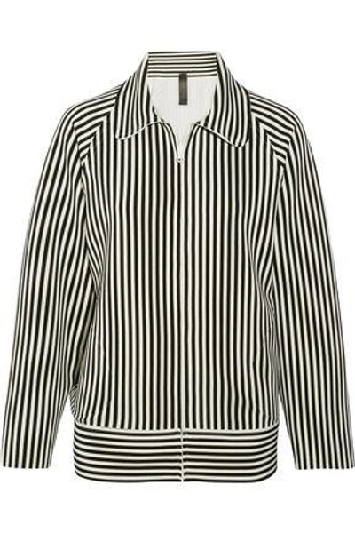 Shop Norma Kamali Woman Striped Neoprene Jacket Gray