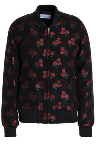 Shop Sandro Woman Floral-jacquard Bomber Jacket Black