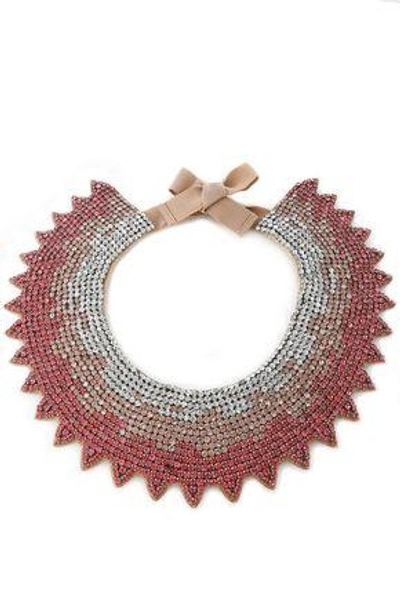 Shop Valentino Woman Crystal And Satin Necklace Pink