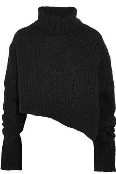 Shop Ann Demeulemeester Woman Asymmetric Wool-blend Turtleneck Sweater Black