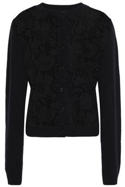 Shop Markus Lupfer Woman Wool-blend Guipure Lace Cardigan Black