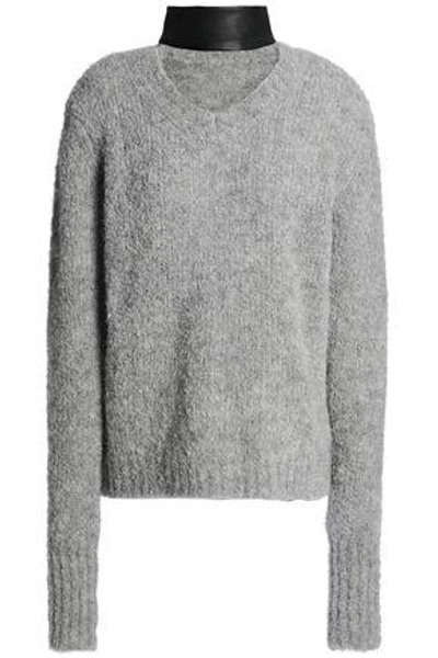 Shop Veda Woman Leather-trimmed Alpaca-blend Bouclé Sweater Light Gray