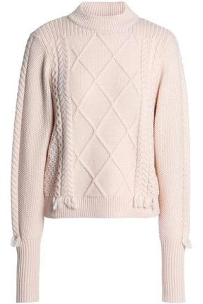 Shop Veda Woman Tasseled Wool Cable-knit Sweater Blush