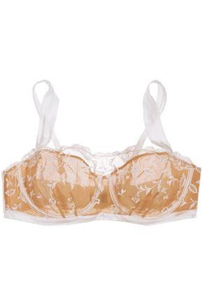 Shop Elle Macpherson Body Woman Embroidered Tulle And Stretch-silk Satin Underwired Bra Ivory