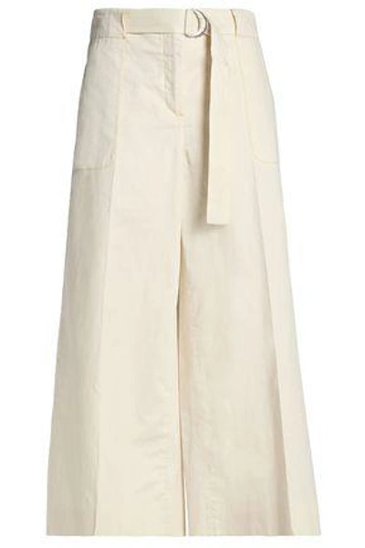 Shop Maison Margiela Woman Belted Cotton And Linen-blend Wide-leg Pants Ivory
