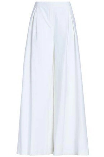Shop Carolina Herrera Woman Cotton-blend Jacquard Wide-leg Pants Ivory