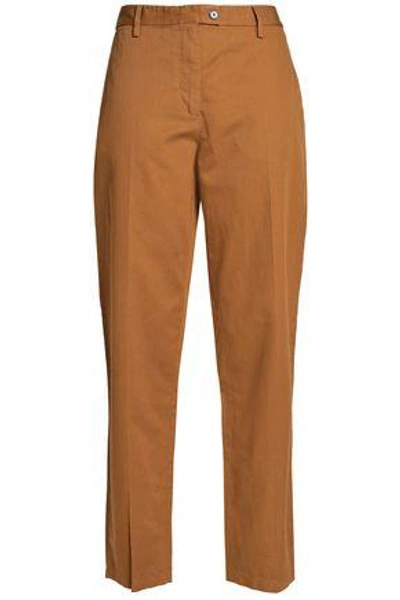 Shop Maison Margiela Woman Cotton And Linen-blend Twill Tapered Pants Camel