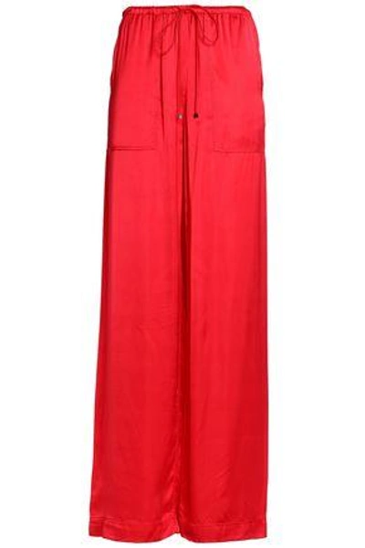 Shop Amanda Wakeley Woman Satin Wide-leg Pants Crimson