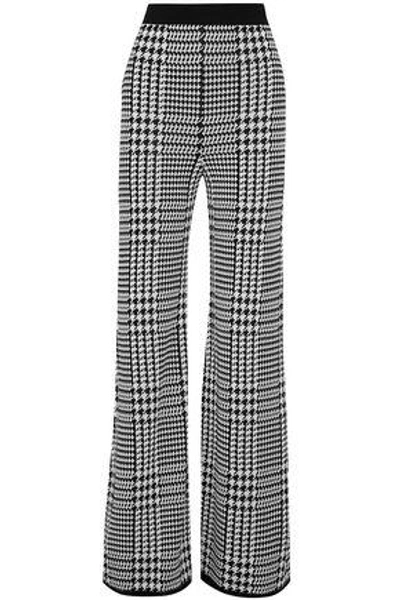 Shop Balmain Woman Houndstooth Jacquard-knit Wide-leg Pants Black