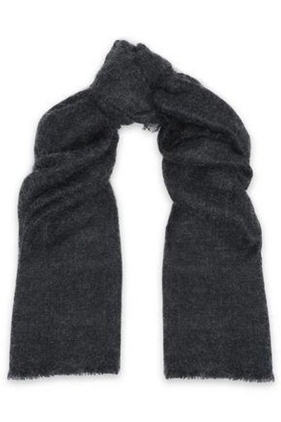 Shop Brunello Cucinelli Woman Frayed Mohair-blend Scarf Charcoal