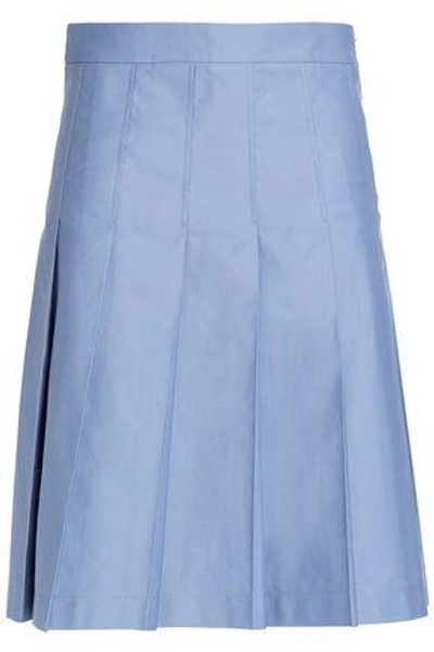 Shop Marni Woman Pleated Cotton And Linen-blend Twill Skirt Light Blue