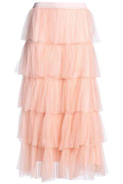 Shop Emilio De La Morena Woman Tiered Silk-blend Tulle Maxi Skirt Pastel Pink