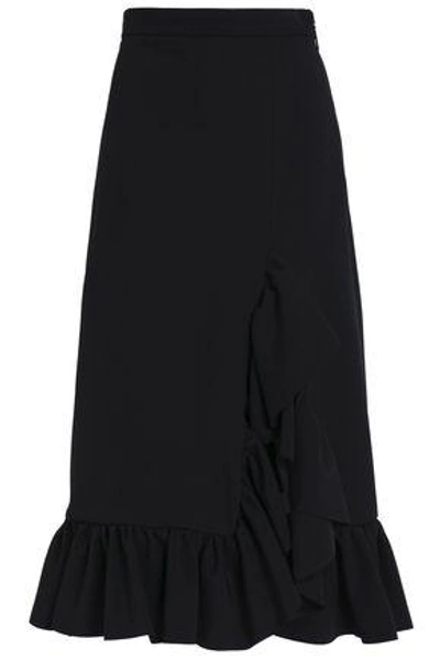 Shop Msgm Woman Ruffled Crepe Midi Skirt Black