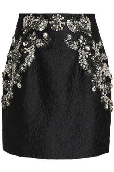 Shop Dolce & Gabbana Woman Crystal-embellished Matelassé Mini Skirt Black