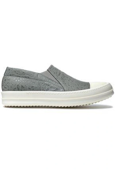 Shop Rick Owens Woman Textured-leather Slip-on Sneakers Gray