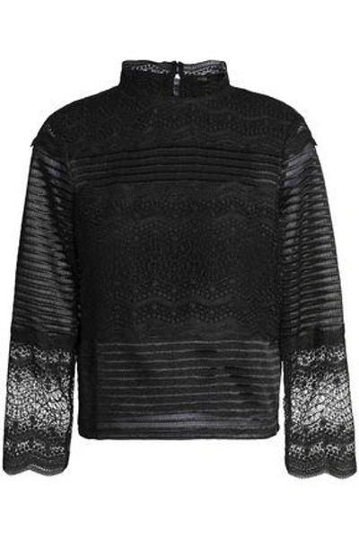 Shop Maje Woman Lizie Paneled Lace Top Black