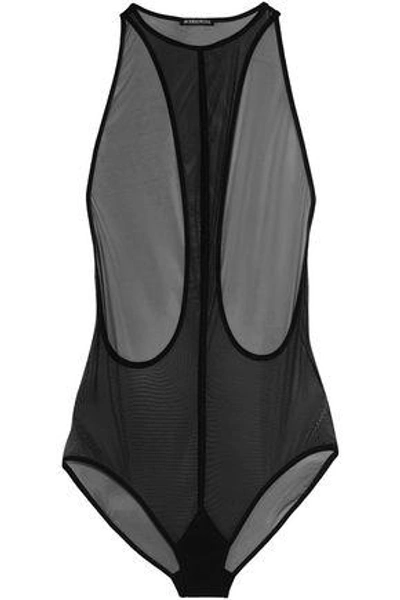 Shop Ann Demeulemeester Woman Racer-back Stretch-tulle Bodysuit Black